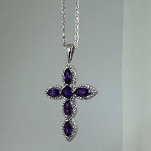 Beautiful Sterling Silver Amethyst Cross Pendant.  NWOT